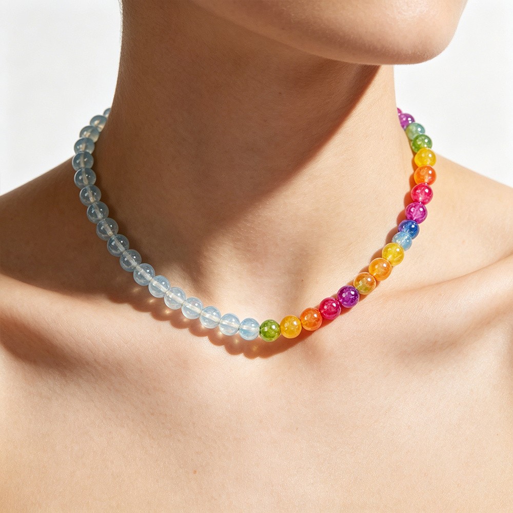 UV Reactive Dopamine Necklace Colorful Rainbow Beaded Mood Jewelry Set Gift