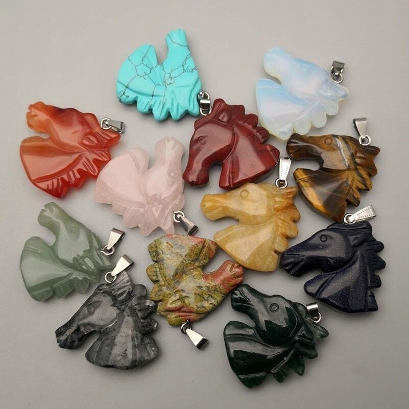 12pcs/lot stone Horse head mixed Pendants & necklaces charm Animal pendant DIY