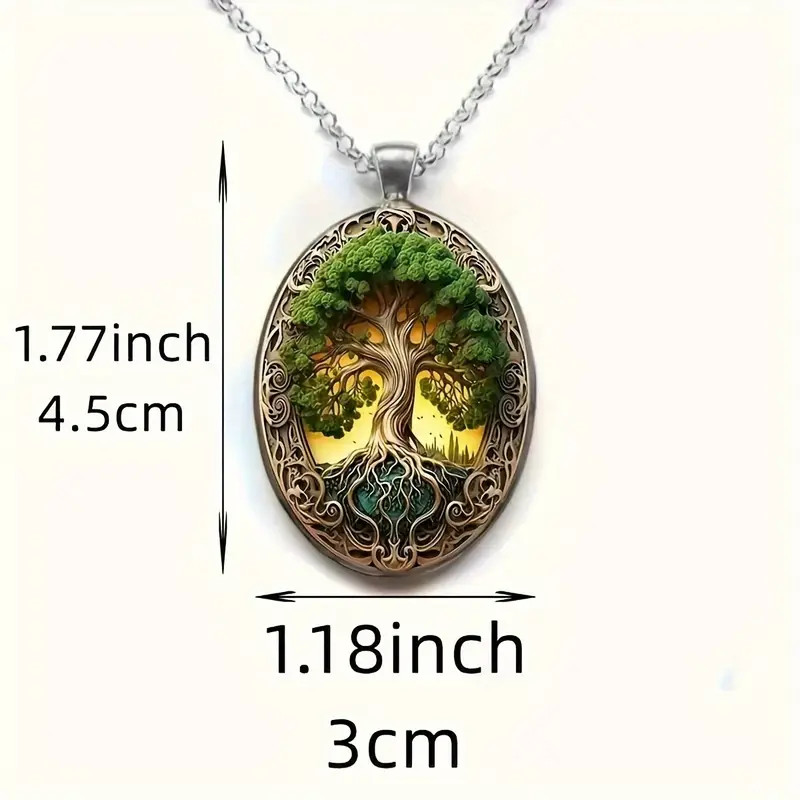 Tree Of Life Oval Jewelry Vintage Silvery Gothic Strength Pendant Necklace