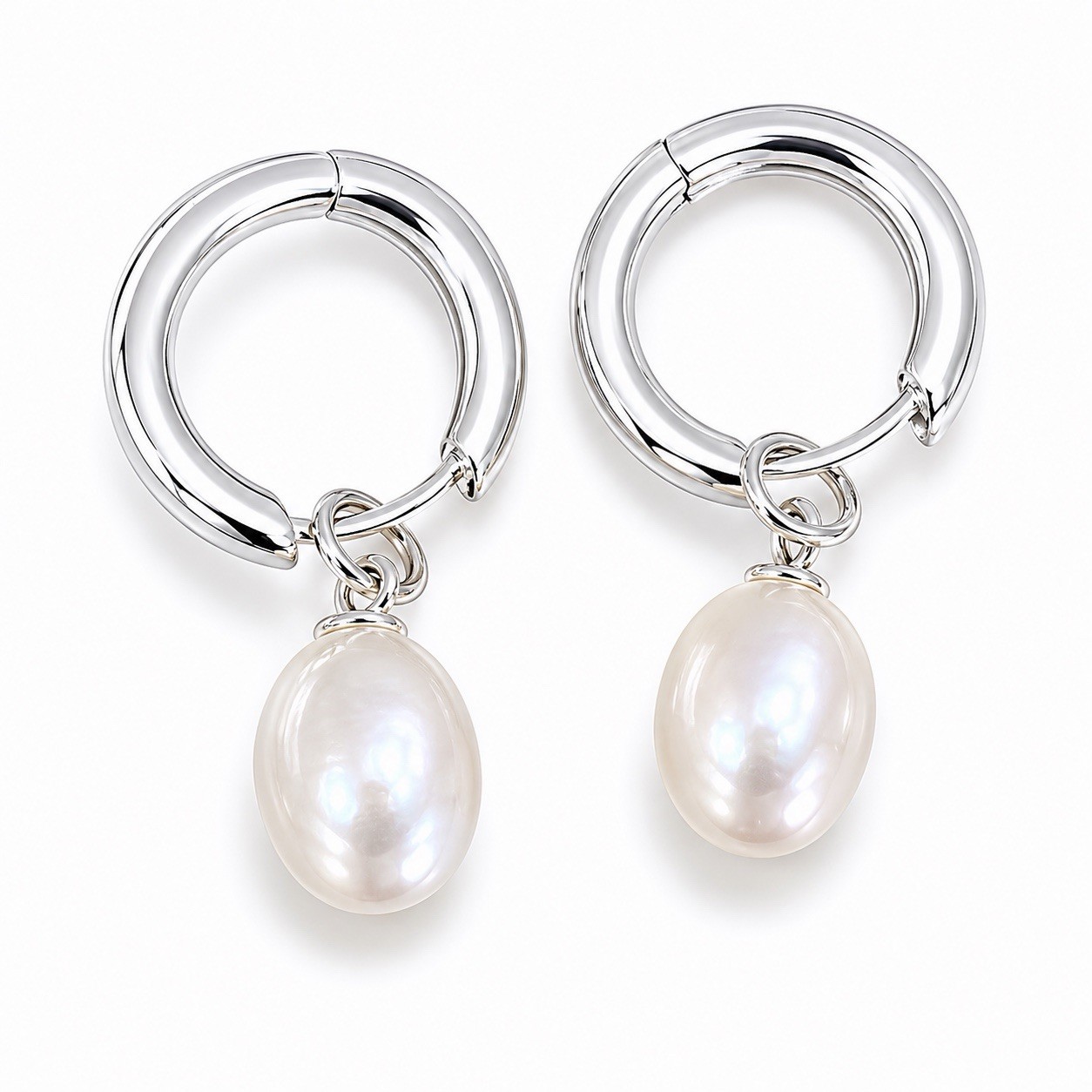 925 Silver Pearl Drop Hoop Earrings Minimalist Dangle Huggie Earrings 234