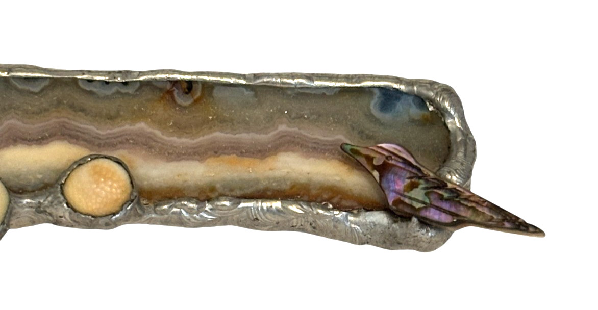 Artisan Made Broch Abalone, Shell, Agate Star Bird Artist Signed Dated 1995
