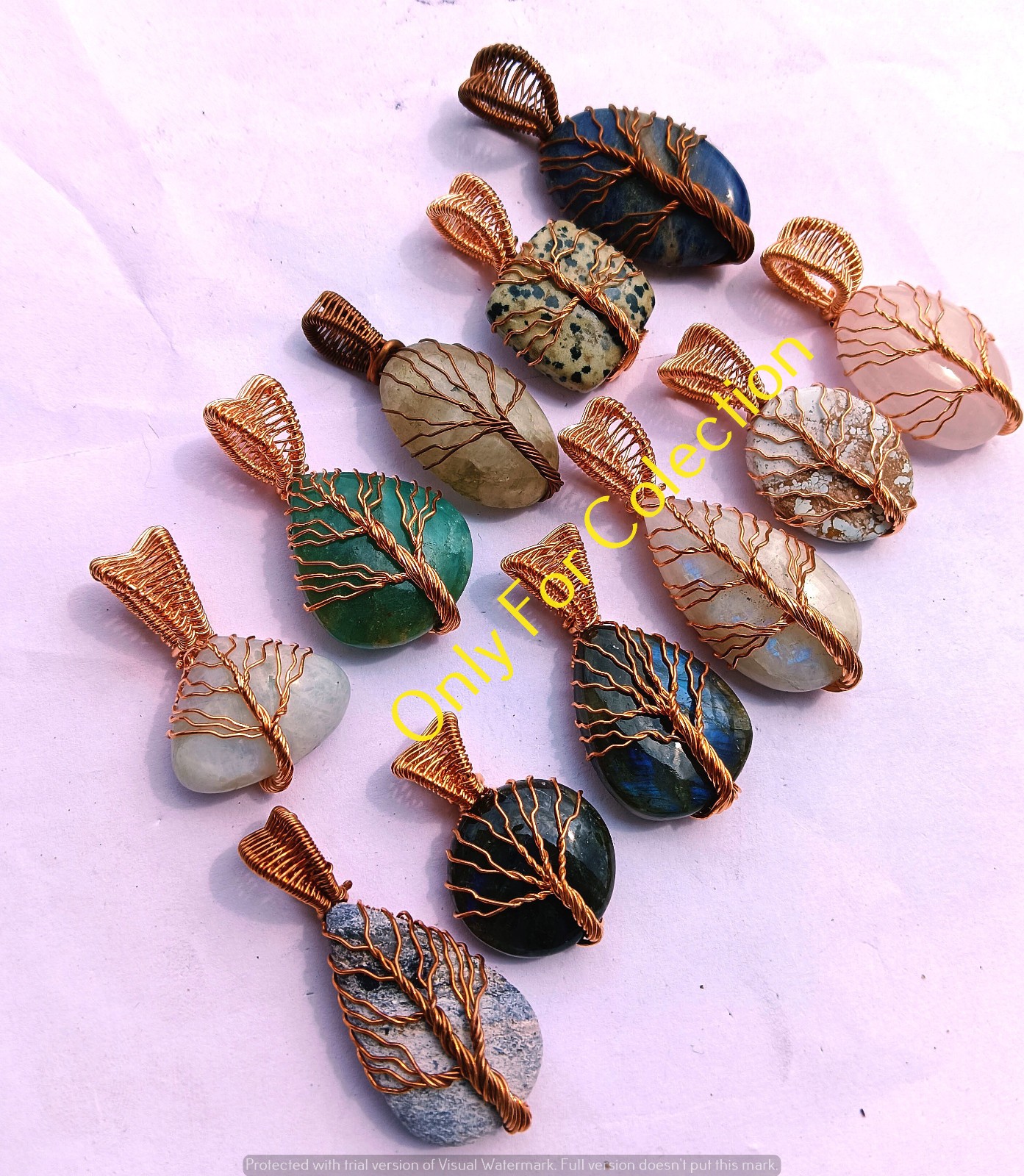 Opalite Gemstone Tree Of Life Pendant Lot Copper Wire Wrapped Handmade Jewelry