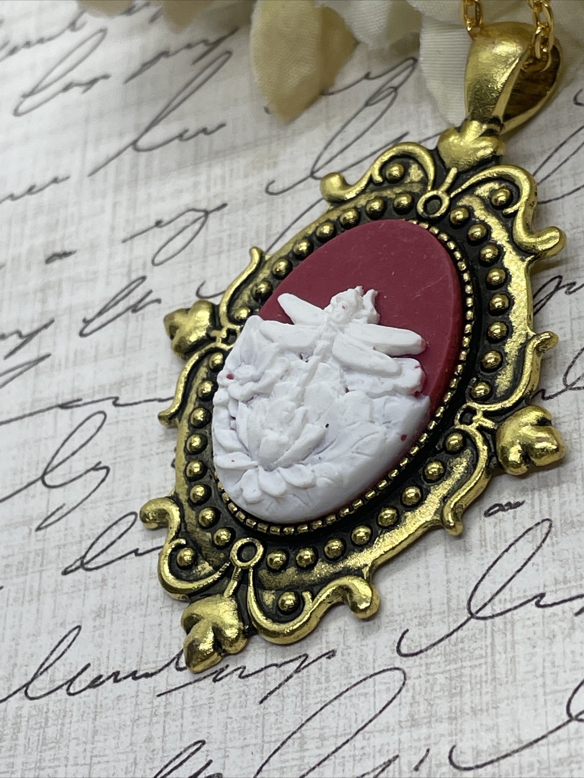 Dragonfly Anniversary Gold Cameo Easter Mother’s Day Birthday wedding Jewelry