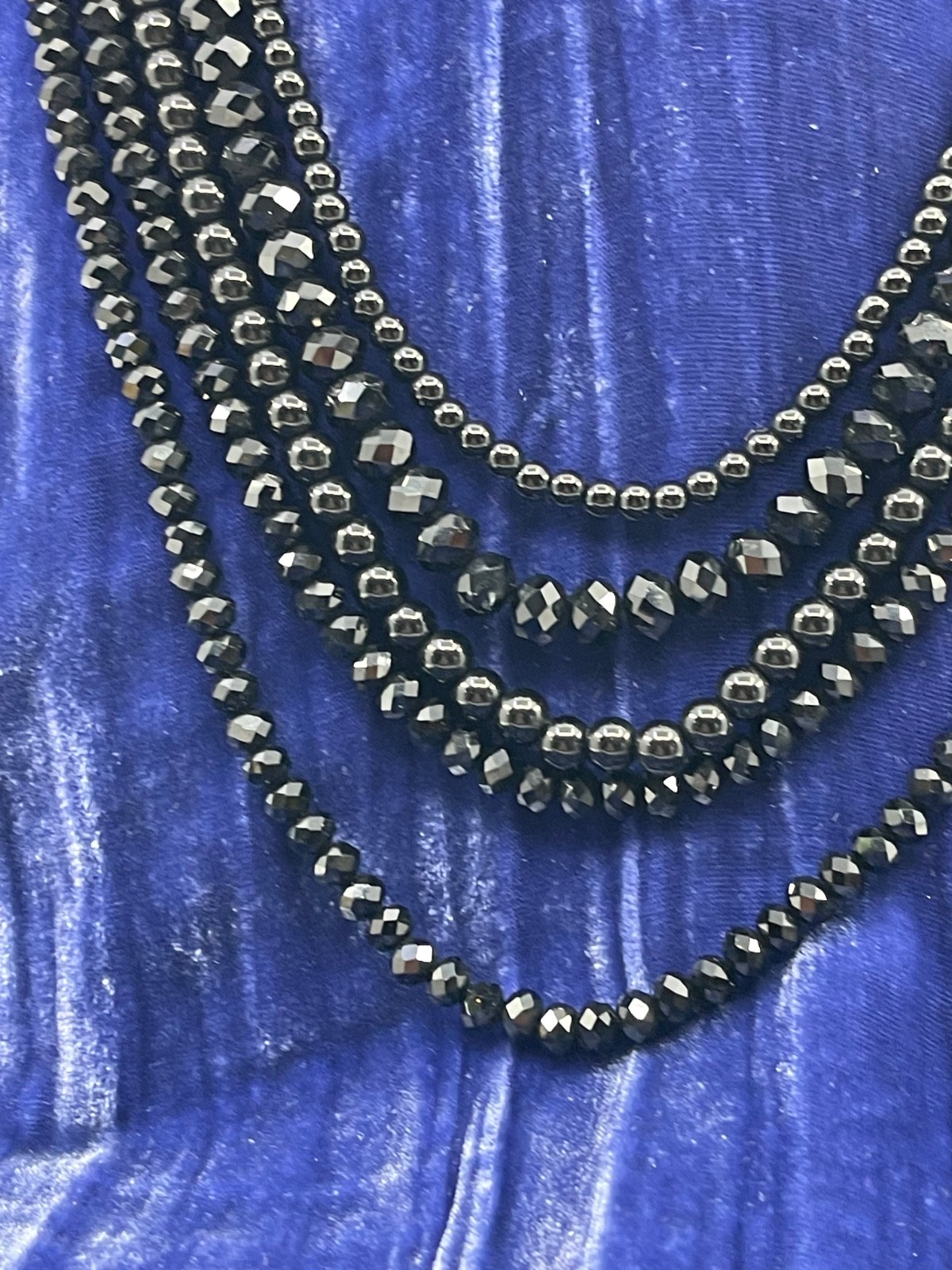 LOFT Multi Strand Black Glass Beaded Faceted Beads Boho Retro Necklace 24”