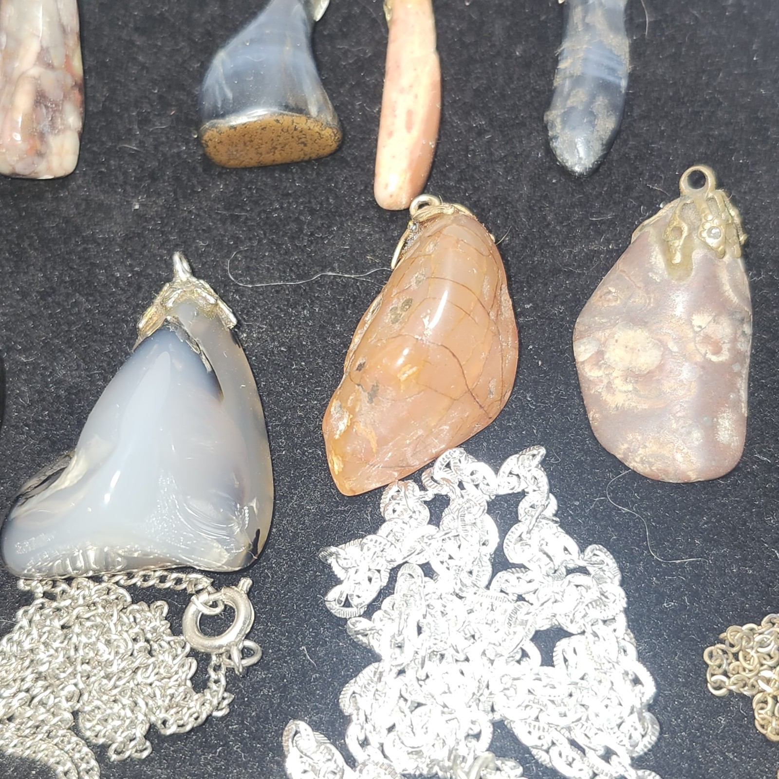 Lot Of 14 Mixed Polished Stone Small Charm Pendants Some W/ Chains Tiger Eye