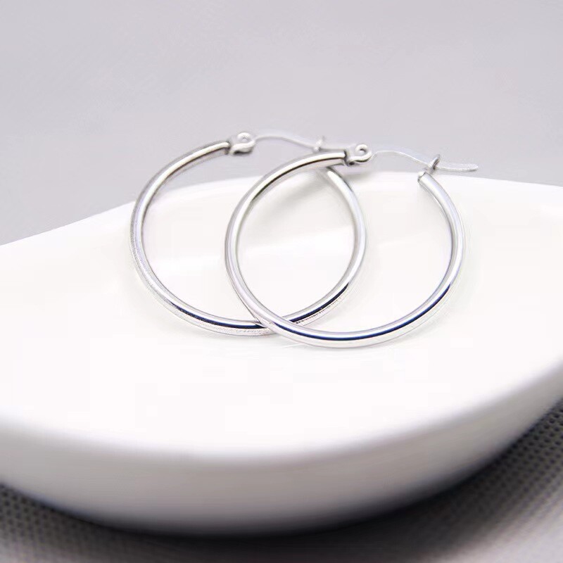 Sterling Silver Hoop Earrings Silver Smooth Round Shaped for Women 10MM-60MM USA