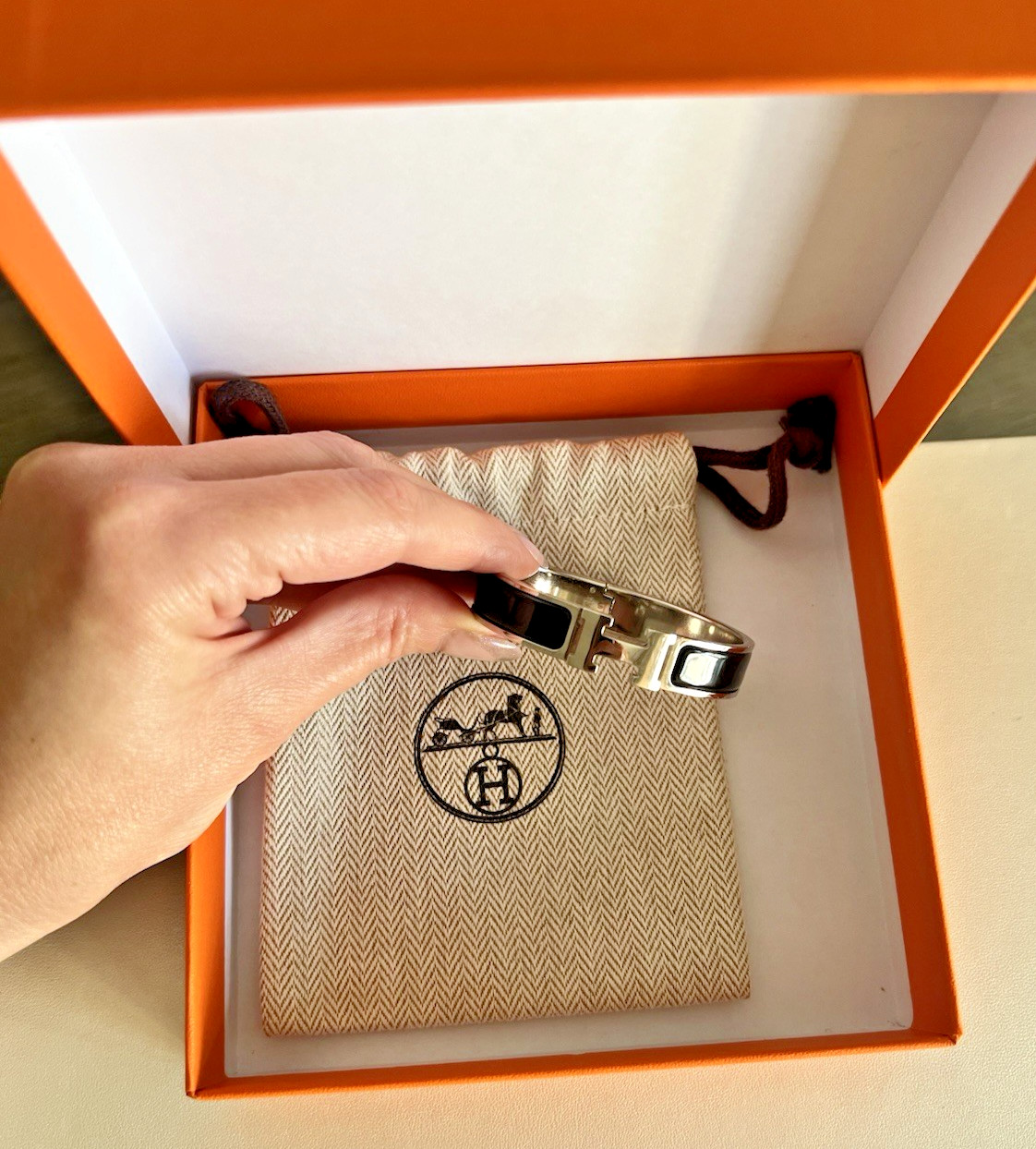 Authentic HERMÈS Clic H Bracelet PM – Black Enamel Palladium w/ Box & Pouch