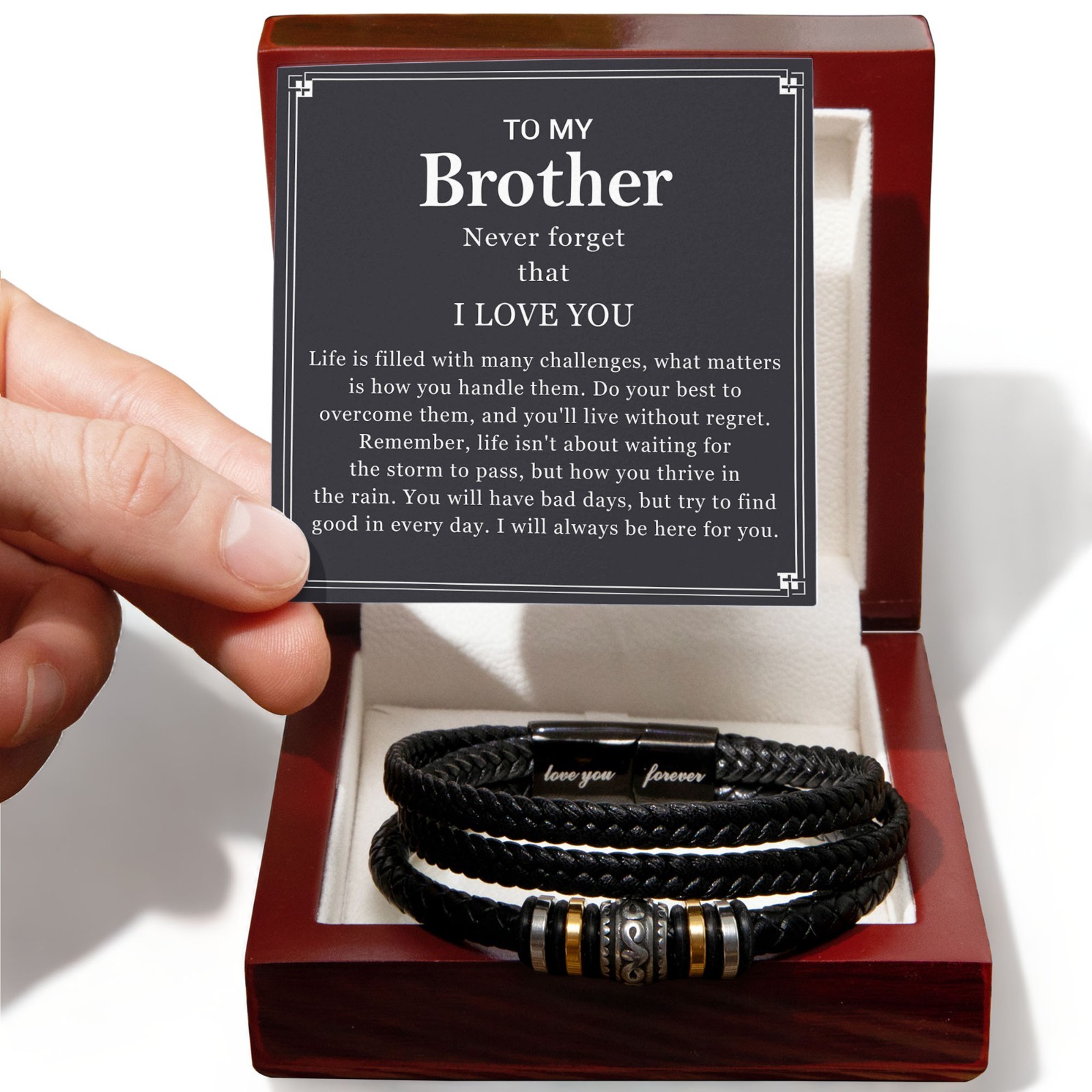 To My Brother Bracelet Braided Leather, Sibling Gift Teens Birthday Graduation