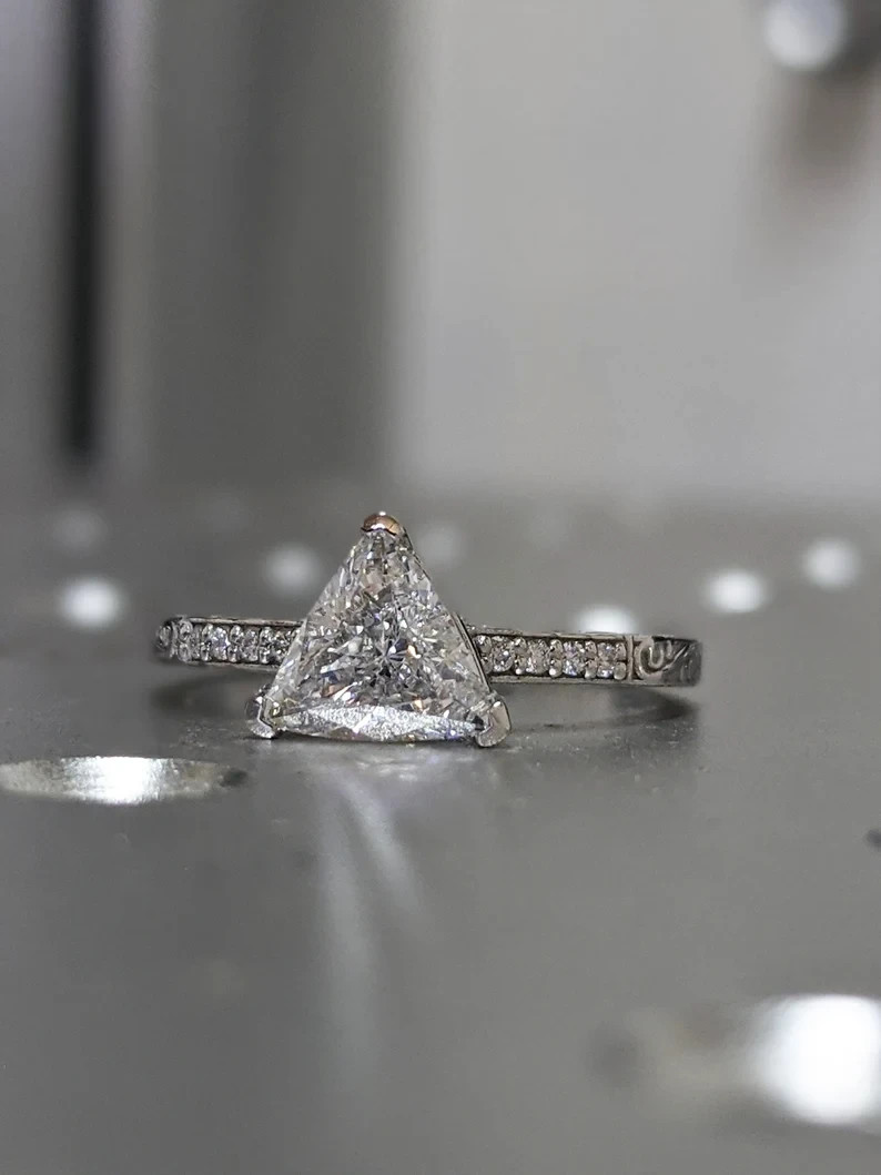 3.50Ct Trillion Cut Simulated Diamond Women Solitary Ring 14k White Gold Plated
