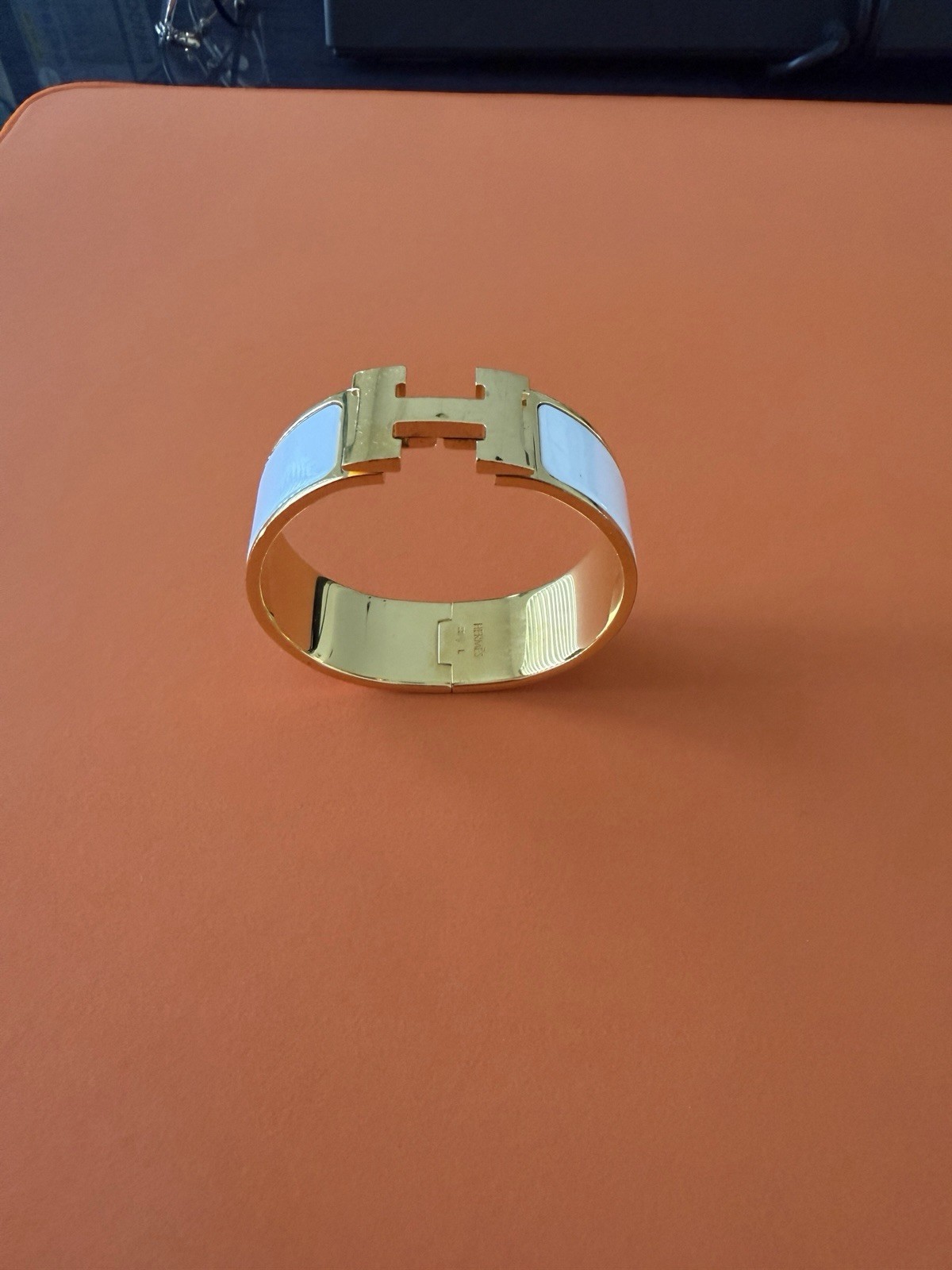 Hermès Clic Clac H Bracelet White Enamel Gold Plated