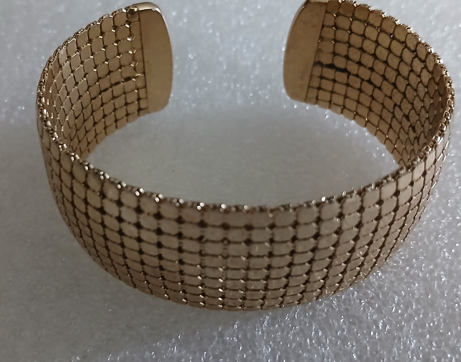 Vintage Gold Tone Wide Cuff Hexagon Honeycomb Textured