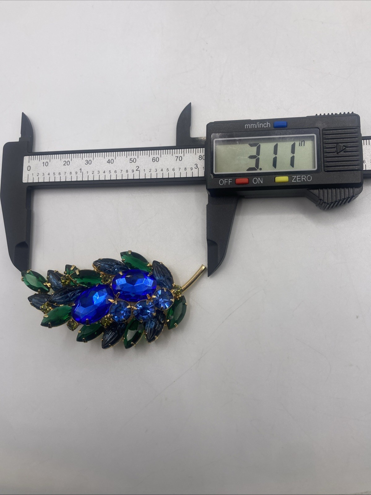 Vintage Juliana D&E Blue Green Rhinestone Brooch Scarab Glass 1960s 3”