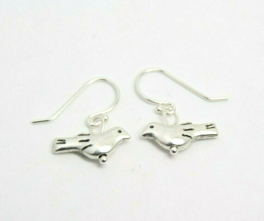 Bird Charm Earrings .925 Sterling Silver hooks pewter charms 3/4″ Tiny Birds