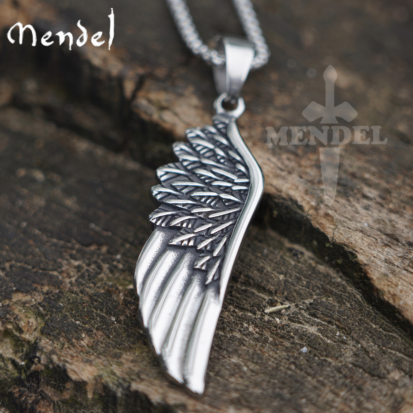 MENDEL Mens Stainless Steel Angel Wing Feather Pendant Necklace For Men Women