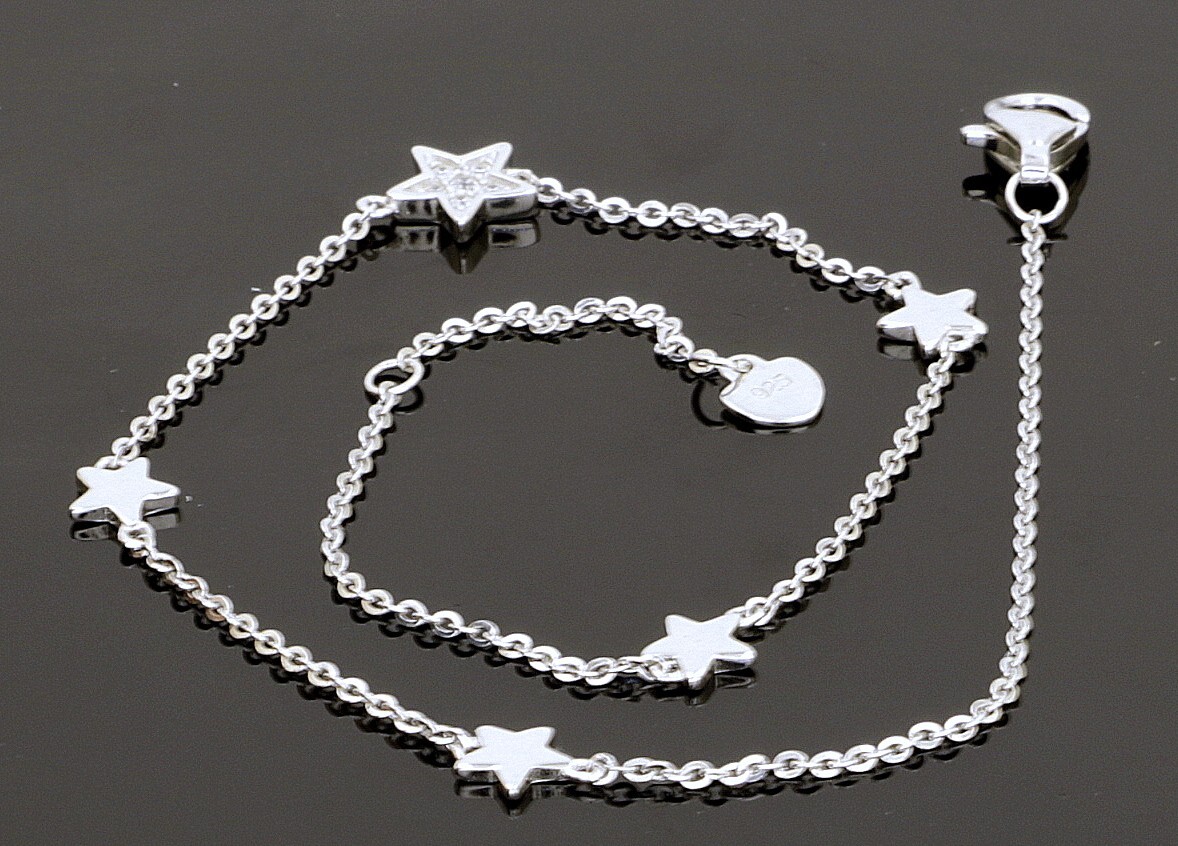 925 Silver Ankle Bracelet + CZ L-9.1″ W- 4.0mm / 1.6 gr #1621