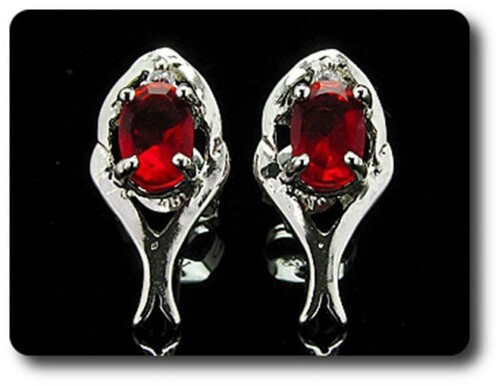 Earrings Ruby 0 3/32×0 9/32in Gold Plated White 18 K.