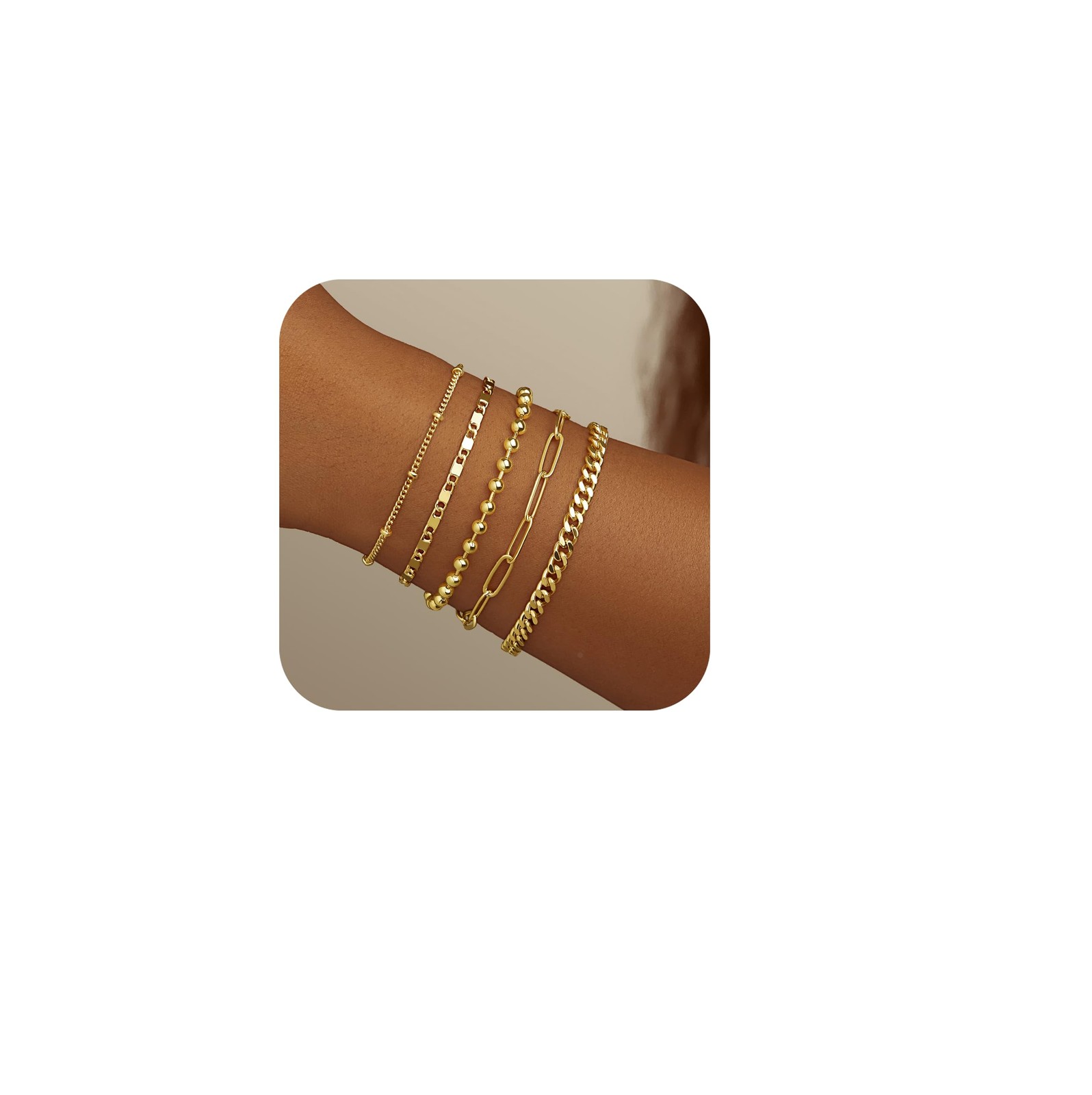 Gold Bracelets for Women Trendy, 5pcs Dainty Stackable Bracelets for Women Wa…