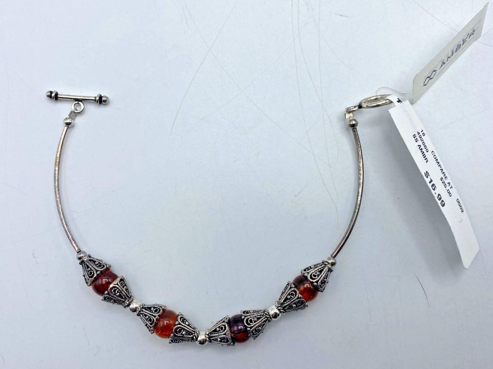 Midwest Amber Sterling Silver and Amber Bracelet 7″ Toggle Clasp NWT