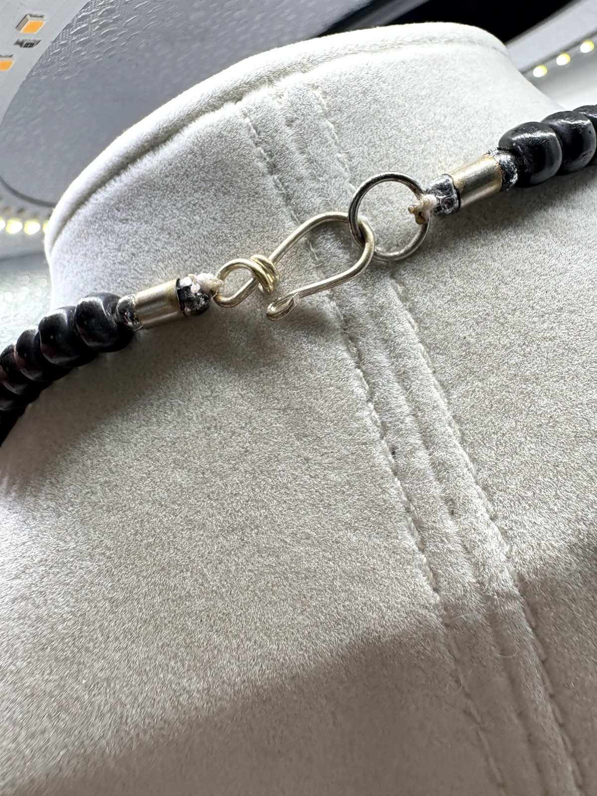 Black & Cream & Silver Tone Tribal Beaded Necklace