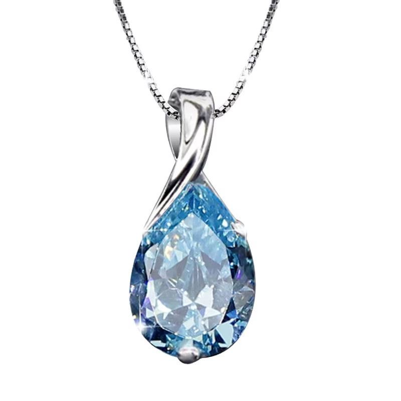 S925 Sterling Silver Angel Tears Red Crystal Pendant Necklace Women Jewelry