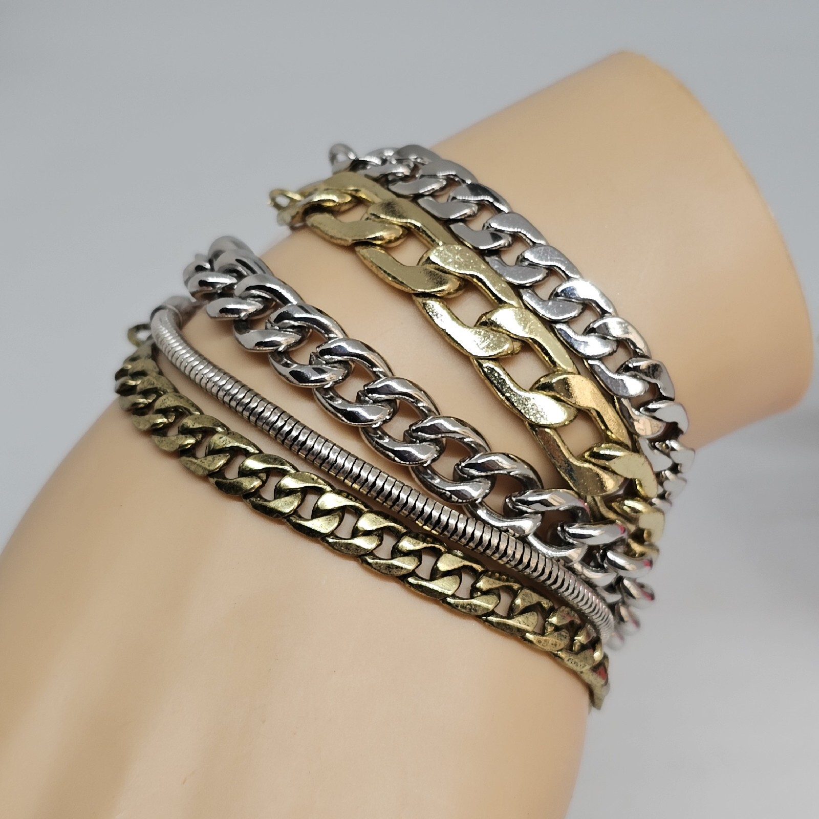 Jenny Bird Cuff Mixed Metal Cuff Bracelet Stacked Layered Chain Modern Jewelry