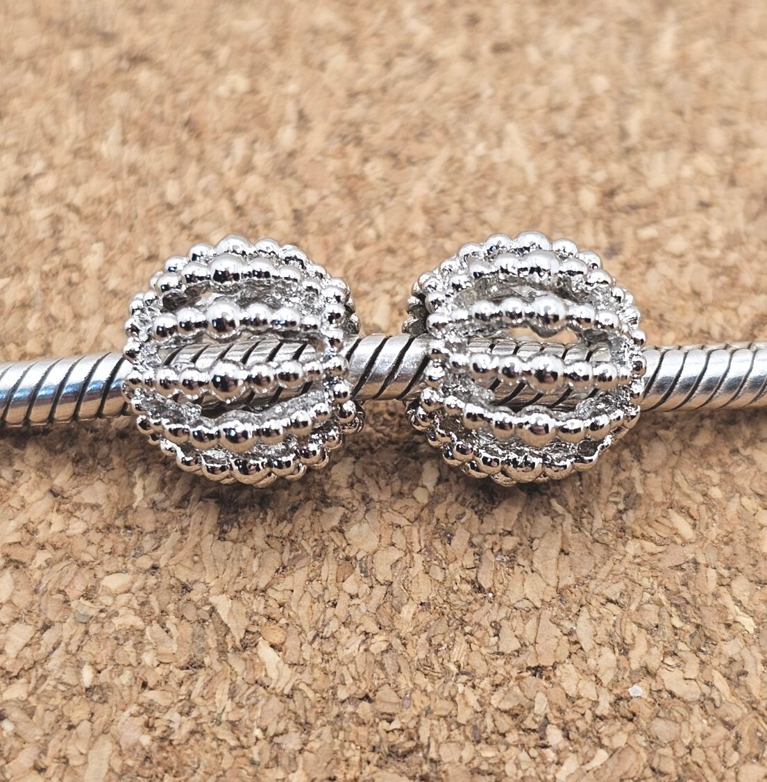 2 X Authentic Silver Beaded Ball Spacer European Charm Beads Lot
