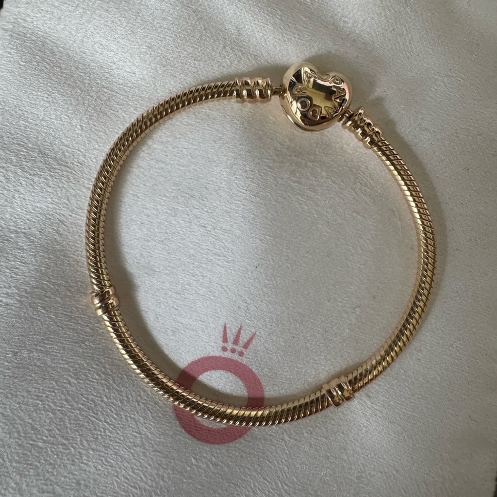NEW❗️Authentic Pandora 14K Gold Moments Heart Clasp Snake Chain Bracelet 6.5 In