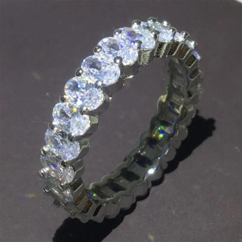 925 Sterling Silver Eternity Band Women Zircon Prong Setting Engagement Jewelry