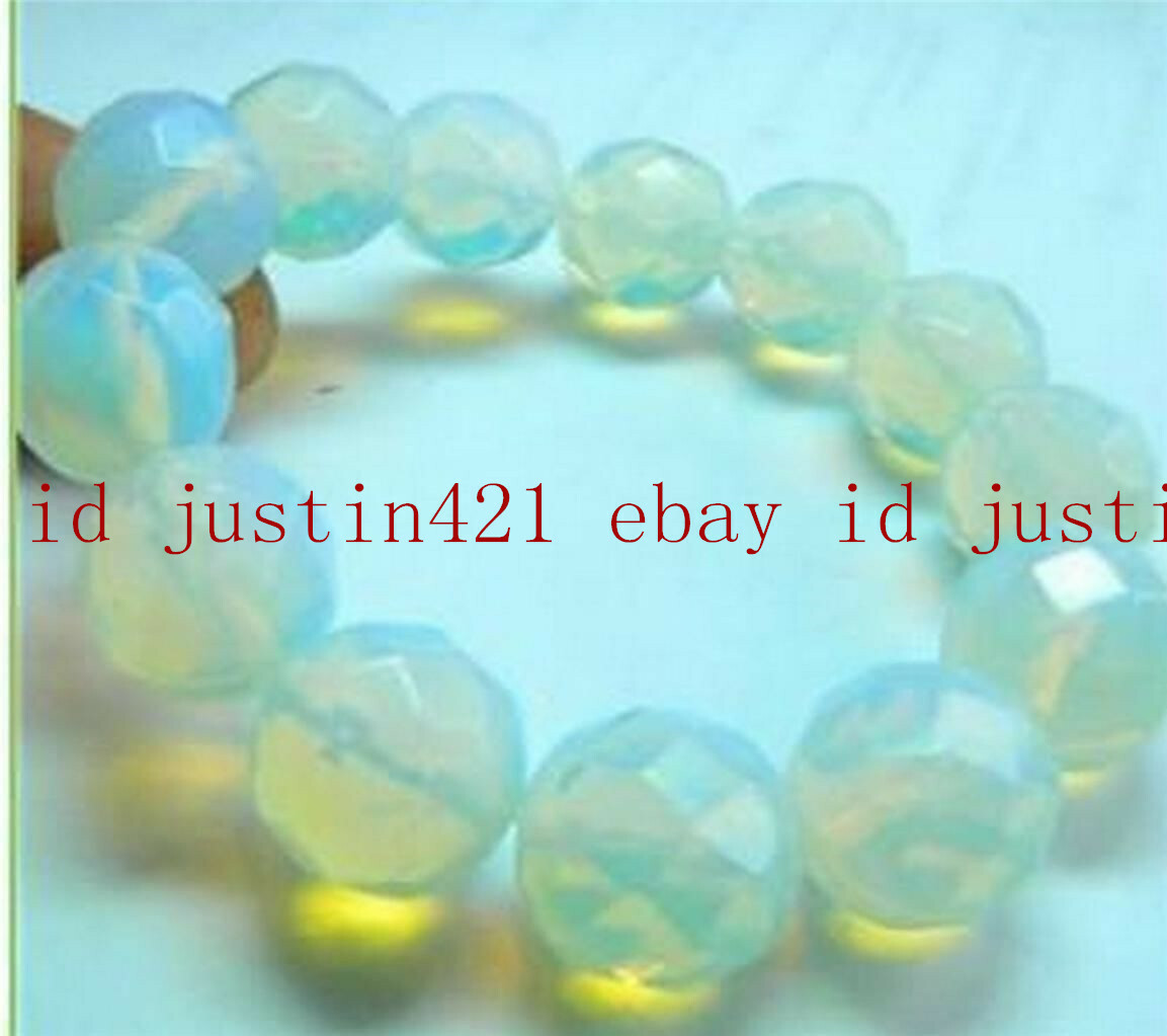 Natural 6/8/10/12/14mm Faceted White Sri Lanka Moonstone Gemstone Bracelet 7.5″