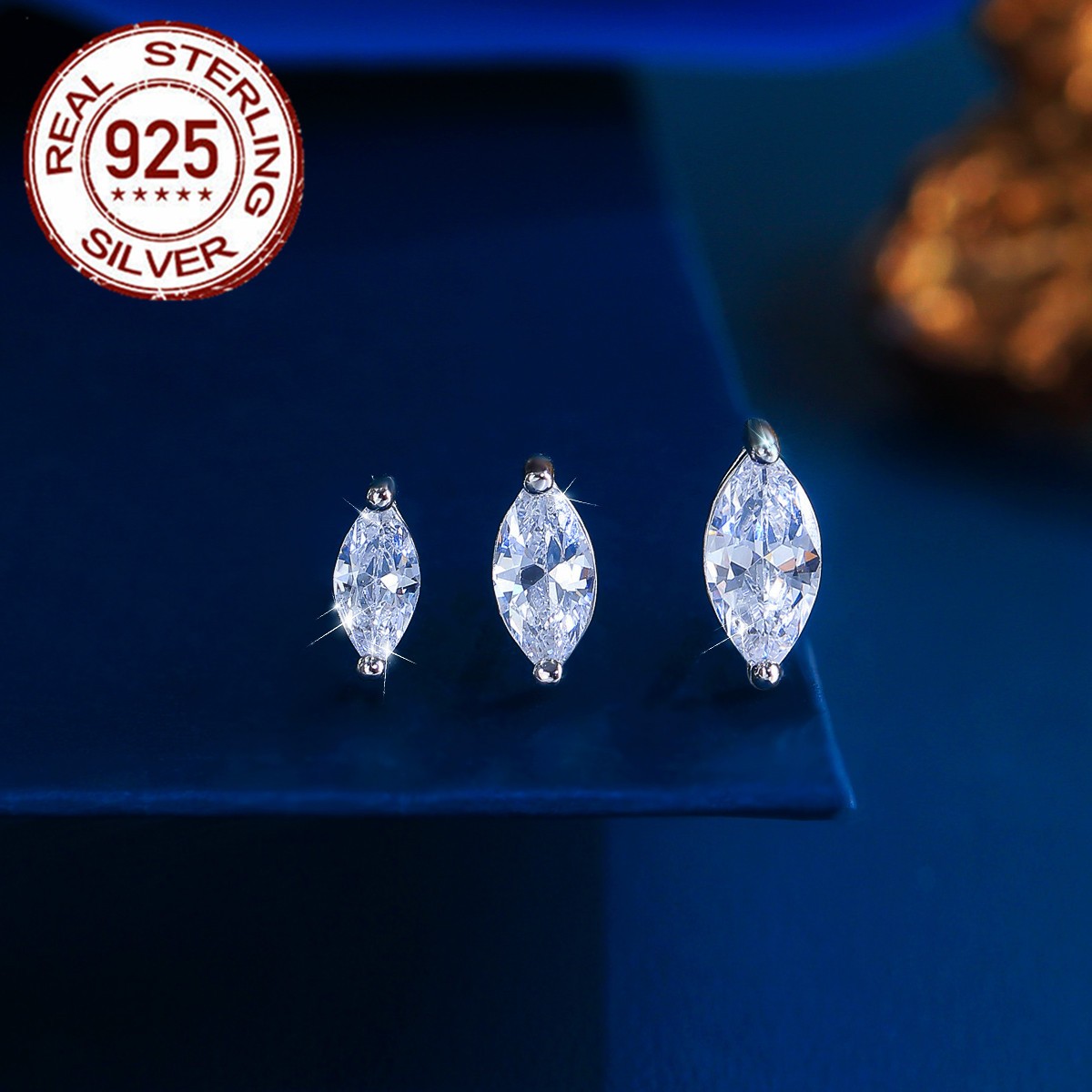 Gorgeous Marquise Cut Cubic Zirconia 925 Sterling Silver Stud Earrings for Women