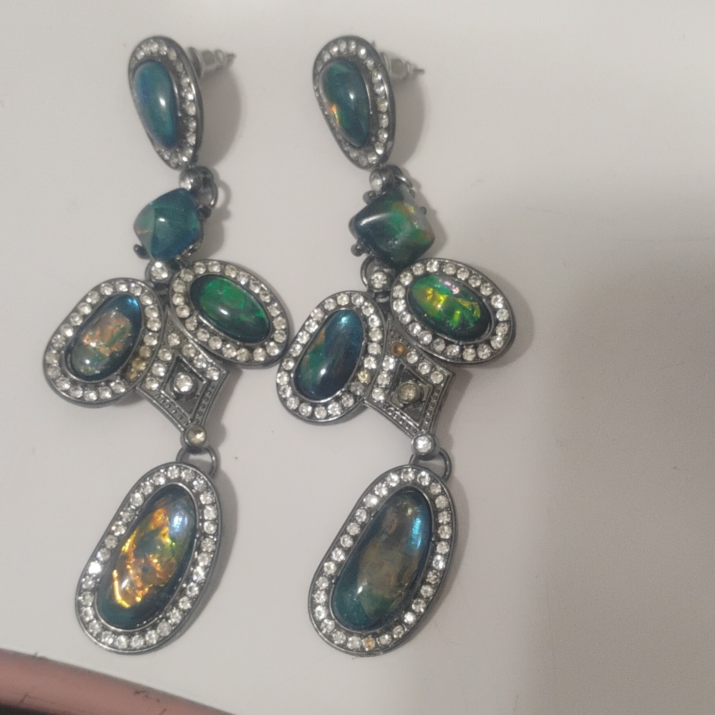 Multicolor Oval Crystal Pavé Rhinestone Dangle/Drop Earrings Butterfly Back
