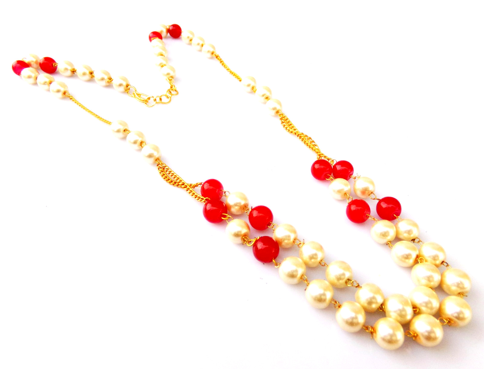 Indian Bollywood Gold Plated Pearls Mala Bridal Necklace Earrings Jewelry Set