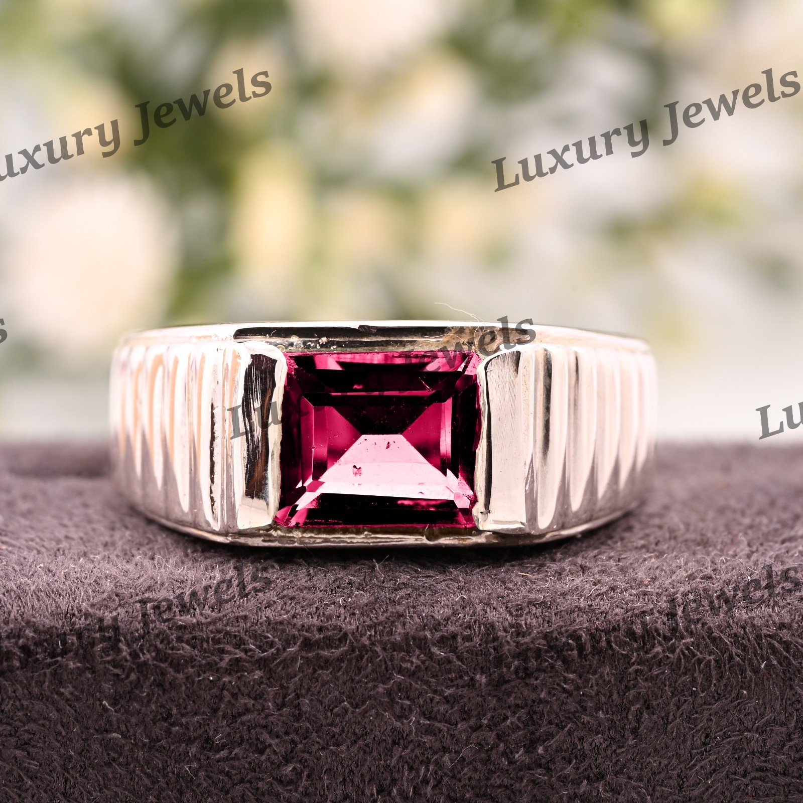 Pink Tourmaline Signet Ring for Men 925 Sterling Silver Handmade