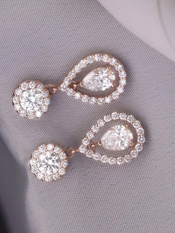 14k Rose Gold Plated In Pear Cut Simulated Diamond Women’s Pretty Drop Earrings