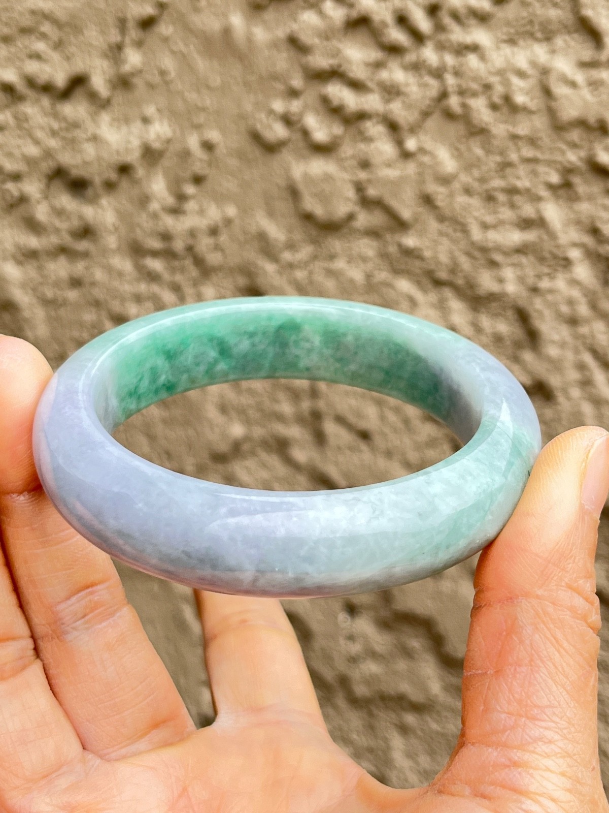 Natural Grade A Burmese Jadeite Bangle 52.7mm Lavender & Green – Unique Piece