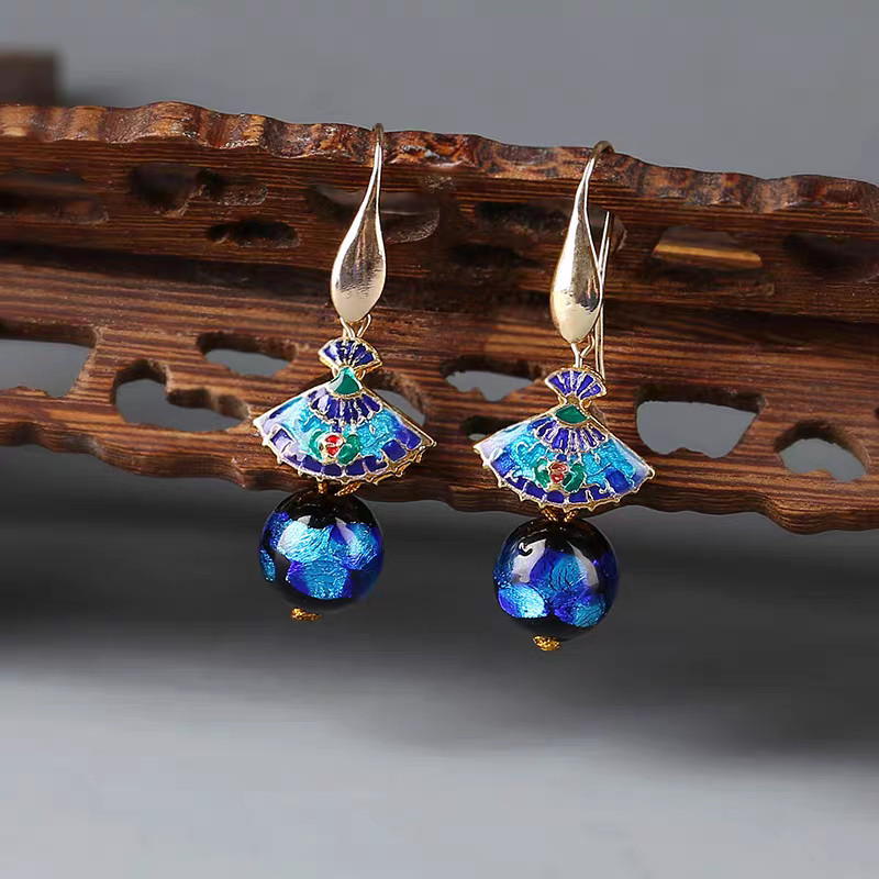 Enamel Earrings Drop Dangle Vintage Chinese Ethnic Style Jewelry for Women