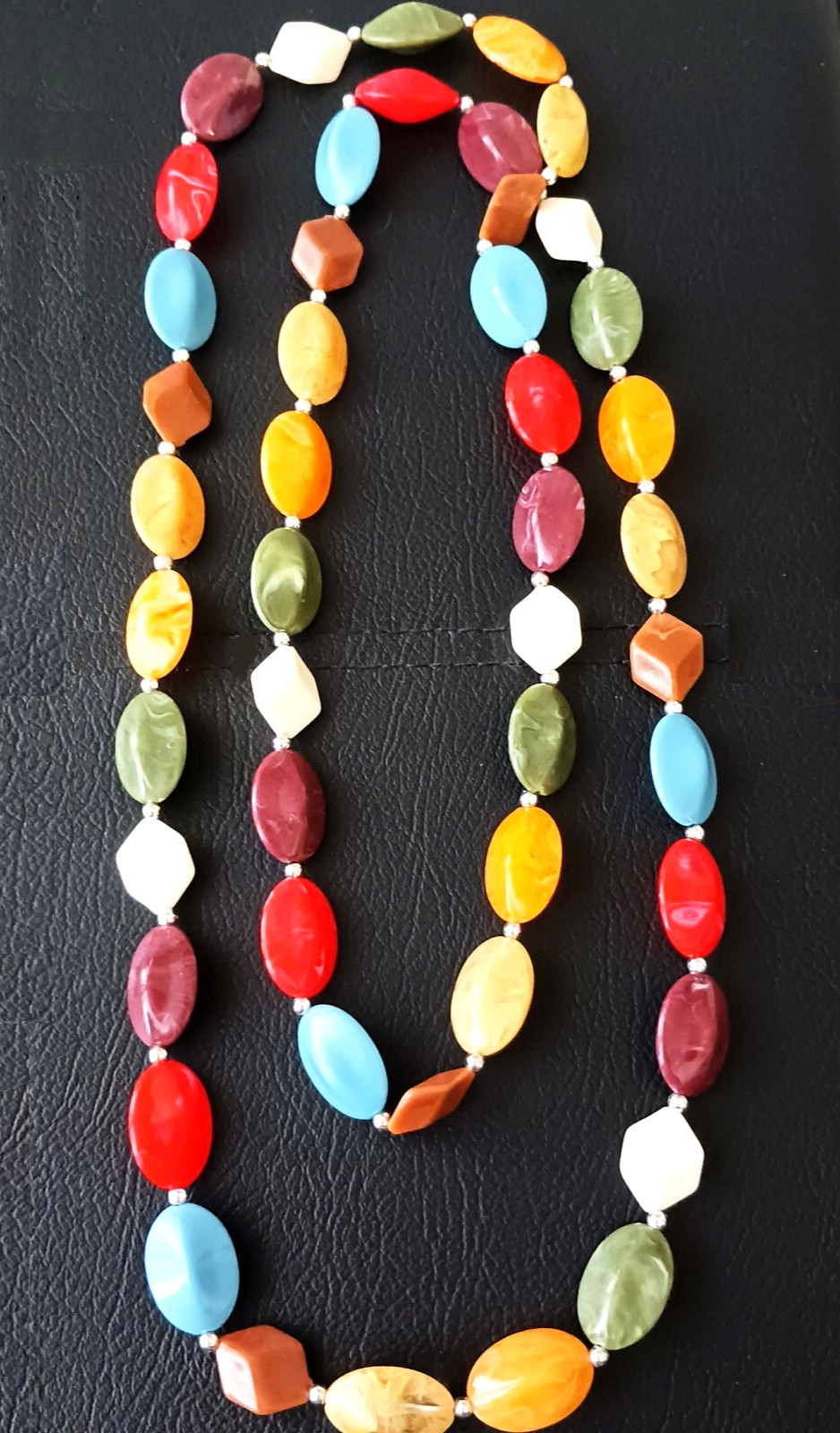 Bohemian Bead Necklace and Bracelet Set Multicolored Plastic Resin 40 inches