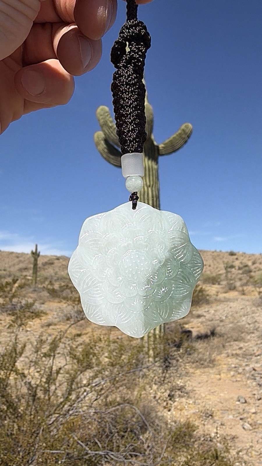 Certified Natural Type A Jadeite Lotus Flower Pendant Necklace Hand Carved White