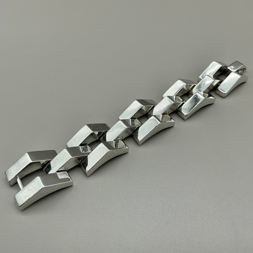 Bracelet Womesn Silver Tone Geometric Link Chunky Statement 7.5 Inch Jewelry