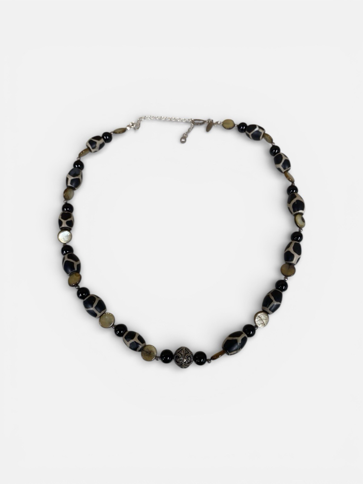Donna Dressler Necklace Beaded Black Tans 925 Jewelry Womens Fashion