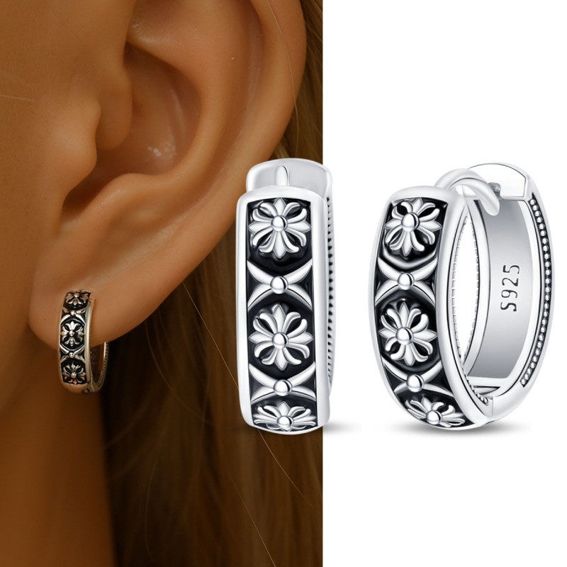 PANDACH 925 Sterling Silver Antique Style Hoop Earrings For Women Men Jewelry