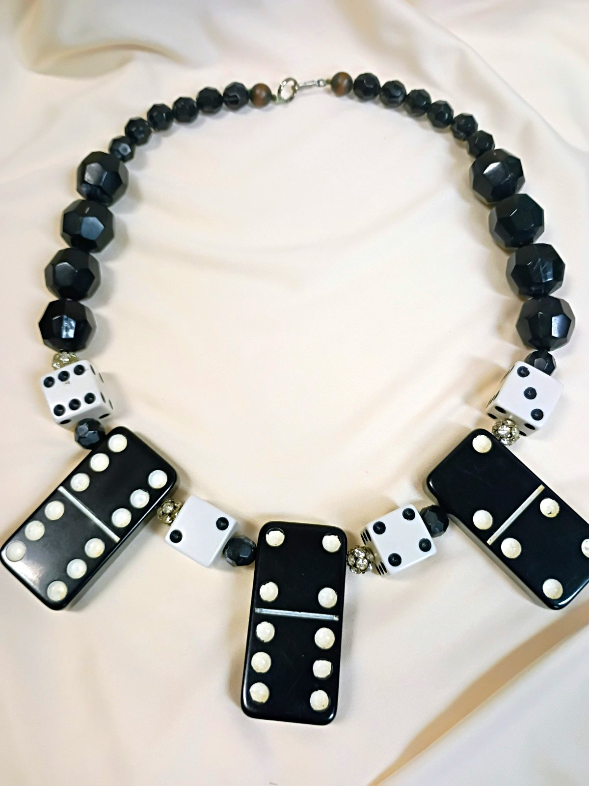 Domino & Dice Casino Necklace Acrylic Beads Hook Closure Vegas