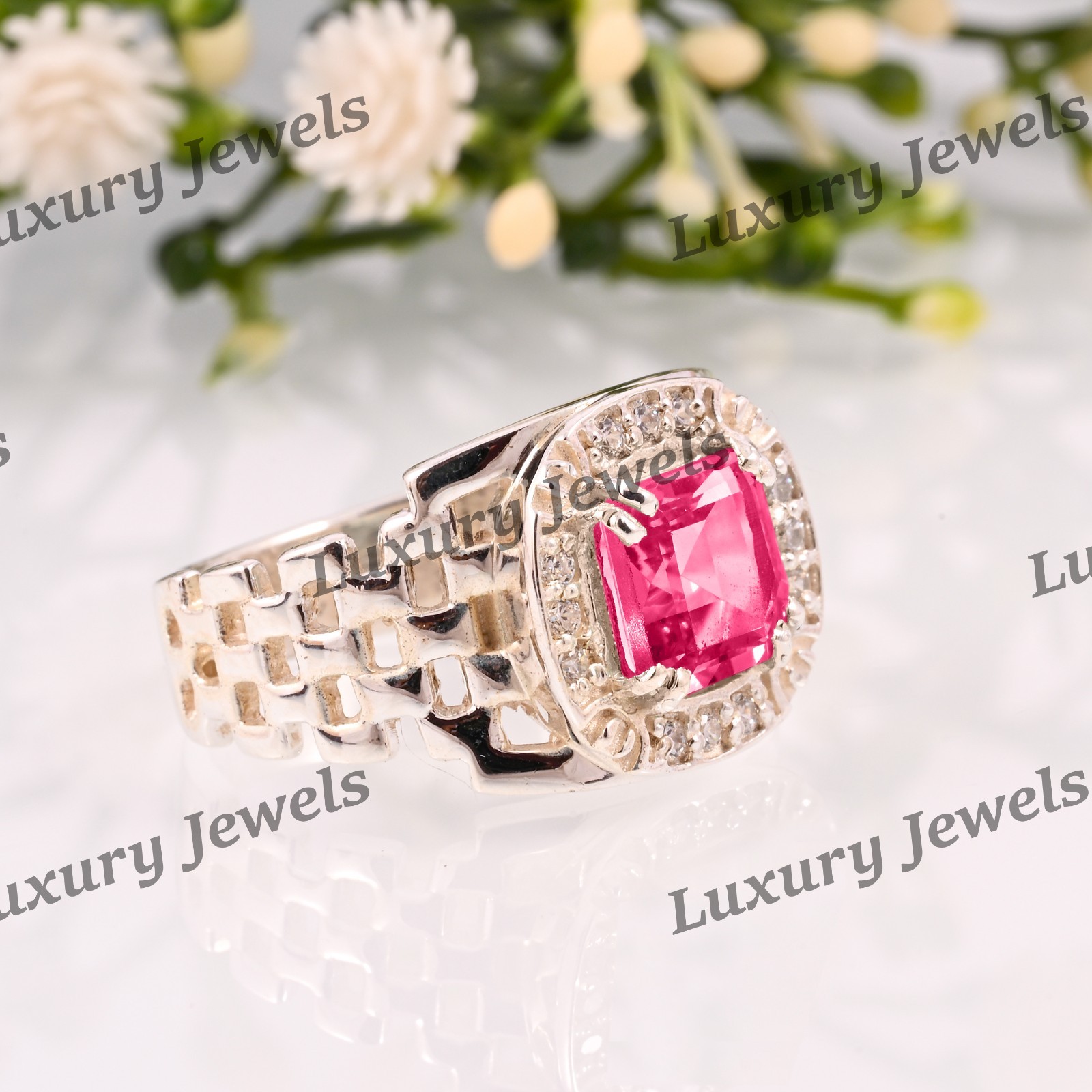 Pink Tourmaline Signet Ring for Men 925 Sterling Silver Handmade