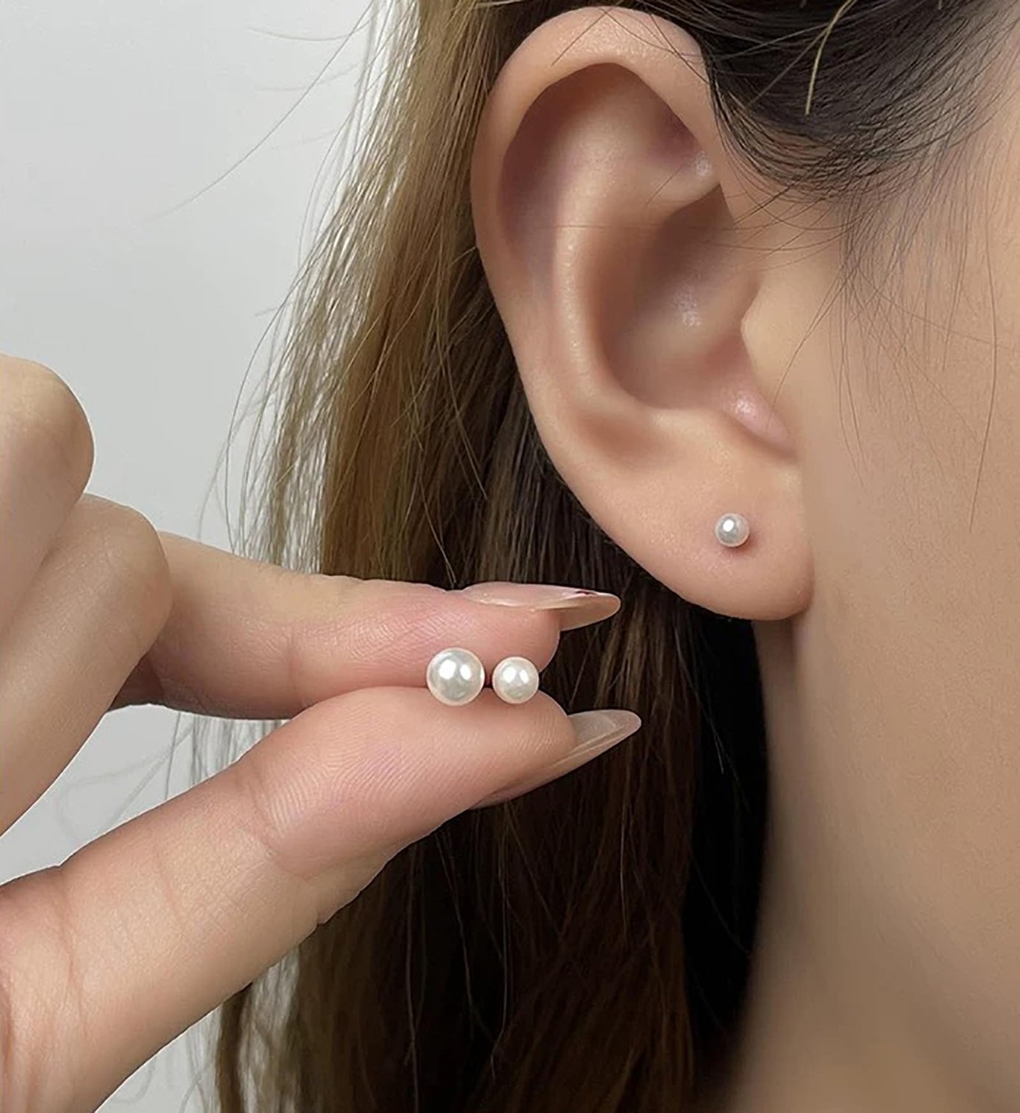 Small Pearl Stud Earrings, 5 Pairs 3mm/4mm/5mm/6mm/7mm, White 1