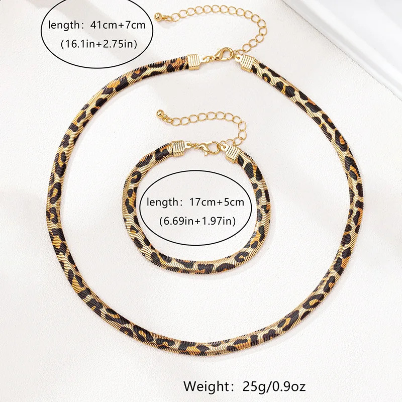 Leopard Print Snake Chain Bracelet Necklace Set For Women Fashion Jewelry Daily