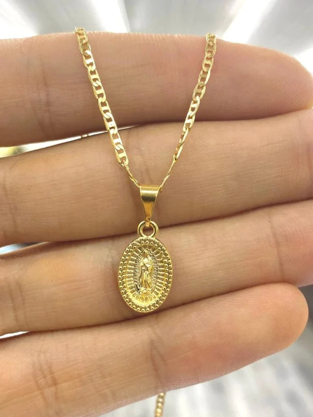 14K Gold Filled Our Lady of Guadalupe Necklace Pendant Medal Family Jewelry 14×8