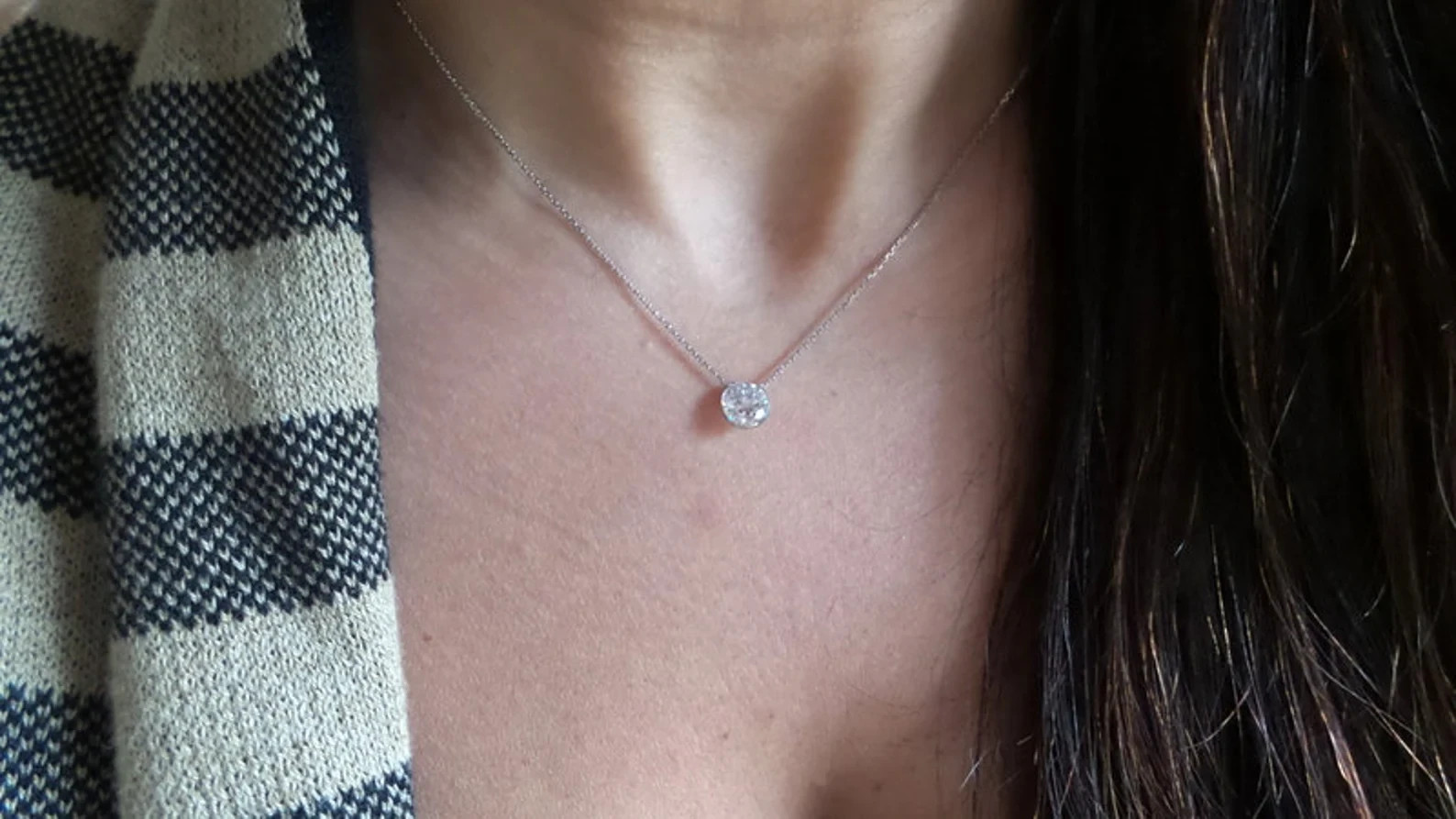 1.00 Ct Round EF VS Lab Grown Diamond Bezel Solitaire Necklace in 14K White Gold