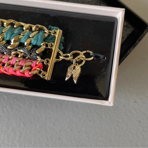 Victoria’s Secret Gold Multi Strand Braided Fabric Chain Bracelet Angel Wing NEW