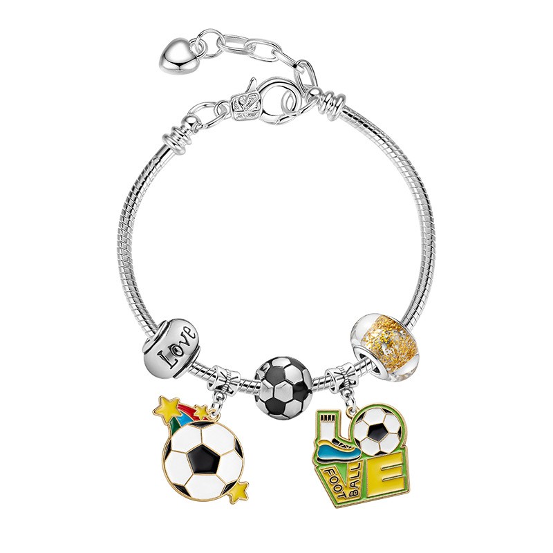 Football Soccer Charm Bracelet Zinc Alloy Enamel Beads World Cup JewelryFansGift