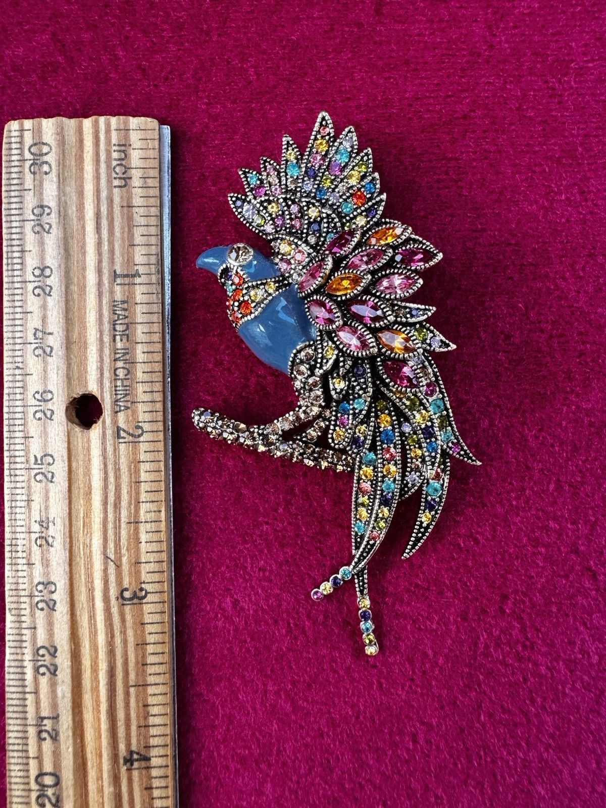 Heidi Daus “Fantastic Feathers” Bird with Crystal and Enamel Brooch Pin